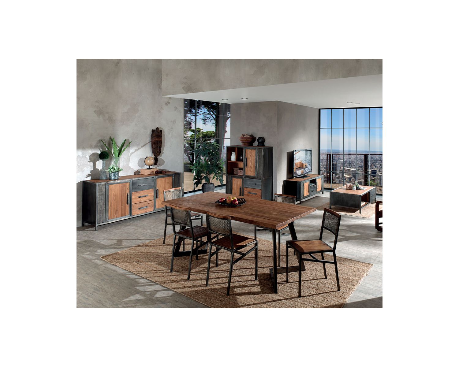 Porta TV industriale "Talmo" da 150 cm in teak di recupero