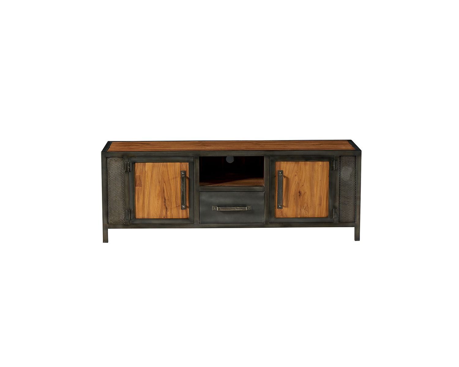 Porta TV industriale "Talmo" da 150 cm in teak di recupero