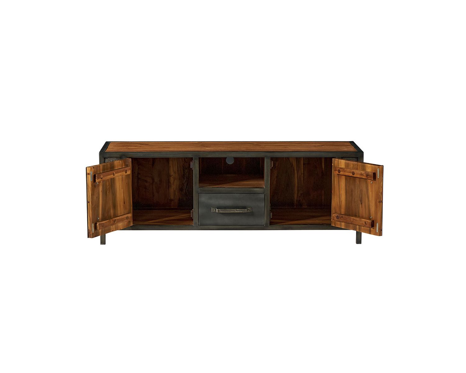 Porta TV industriale "Talmo" da 150 cm in teak di recupero