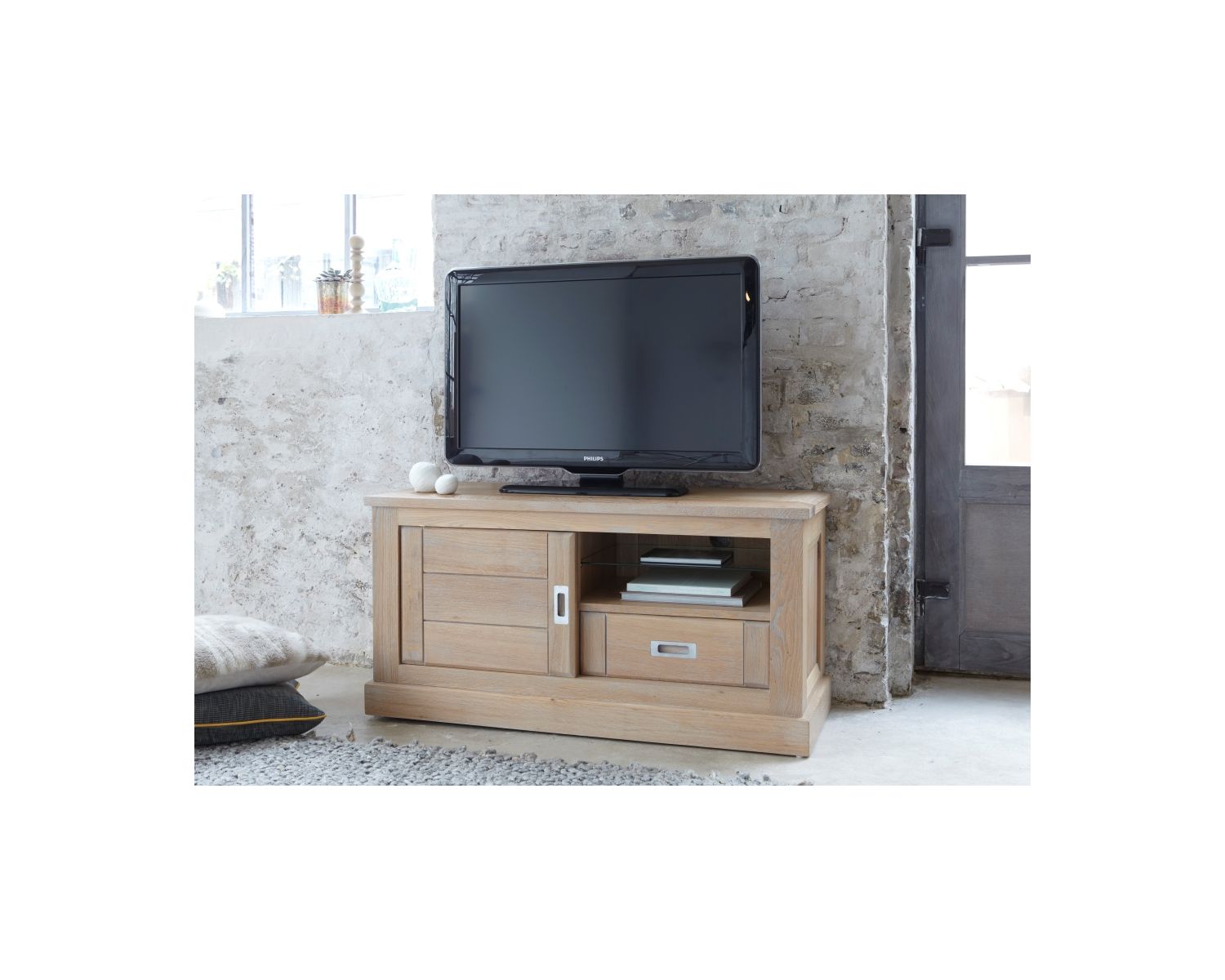 Porta TV basso "Bella" in rovere massiccio