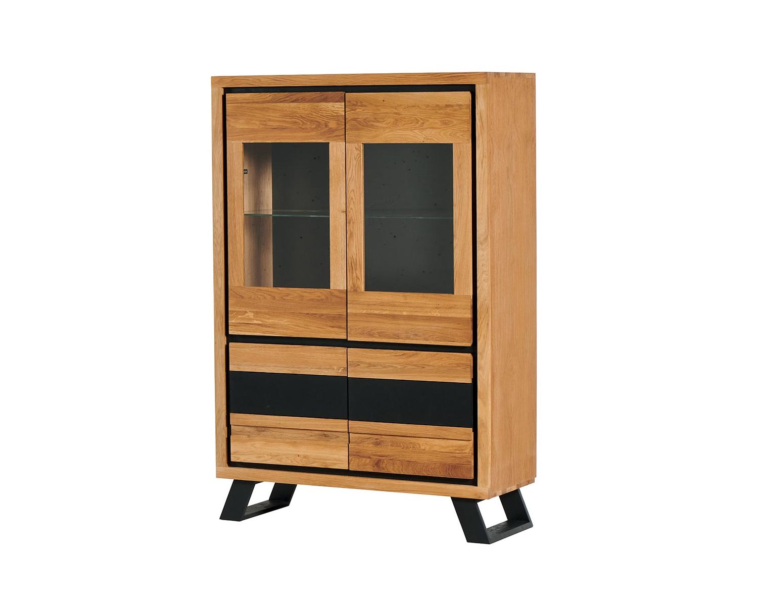 Vetrina "Toly" a 4 ante in rovere massiccio e nero, altezza 152 cm