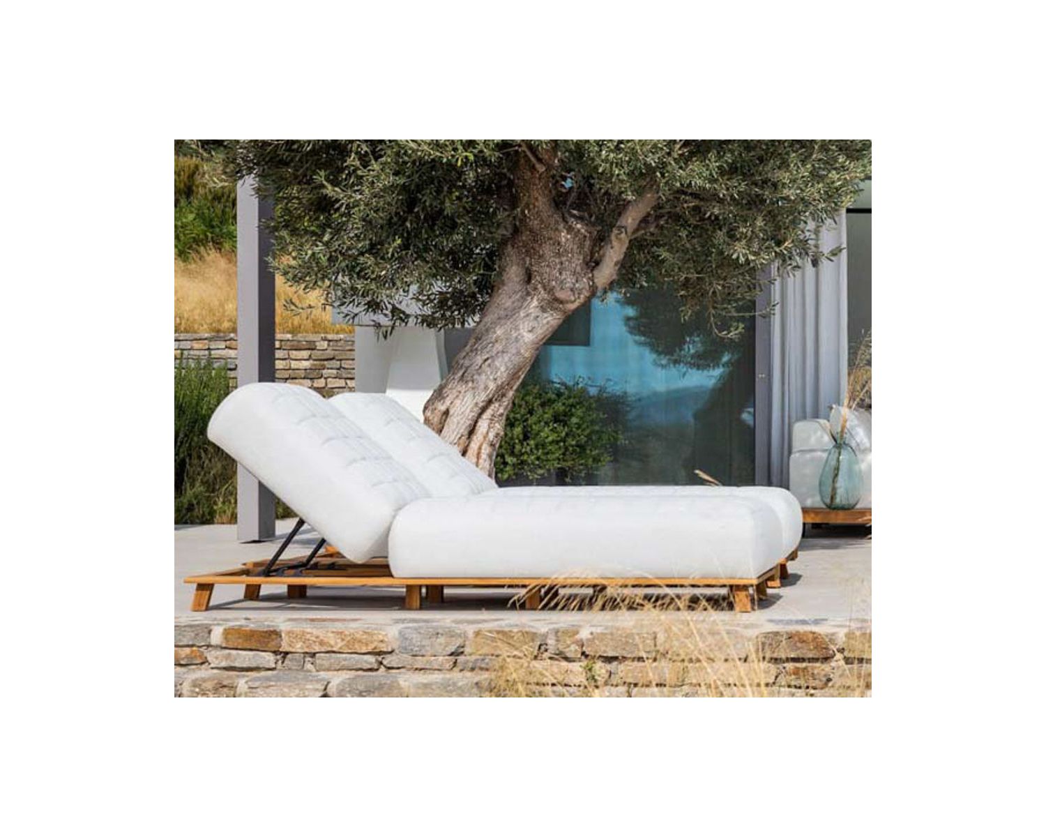 Poltrona lounge "Lombok" ultra-confortevole in tessuto Sunbrella teak bianco sporco