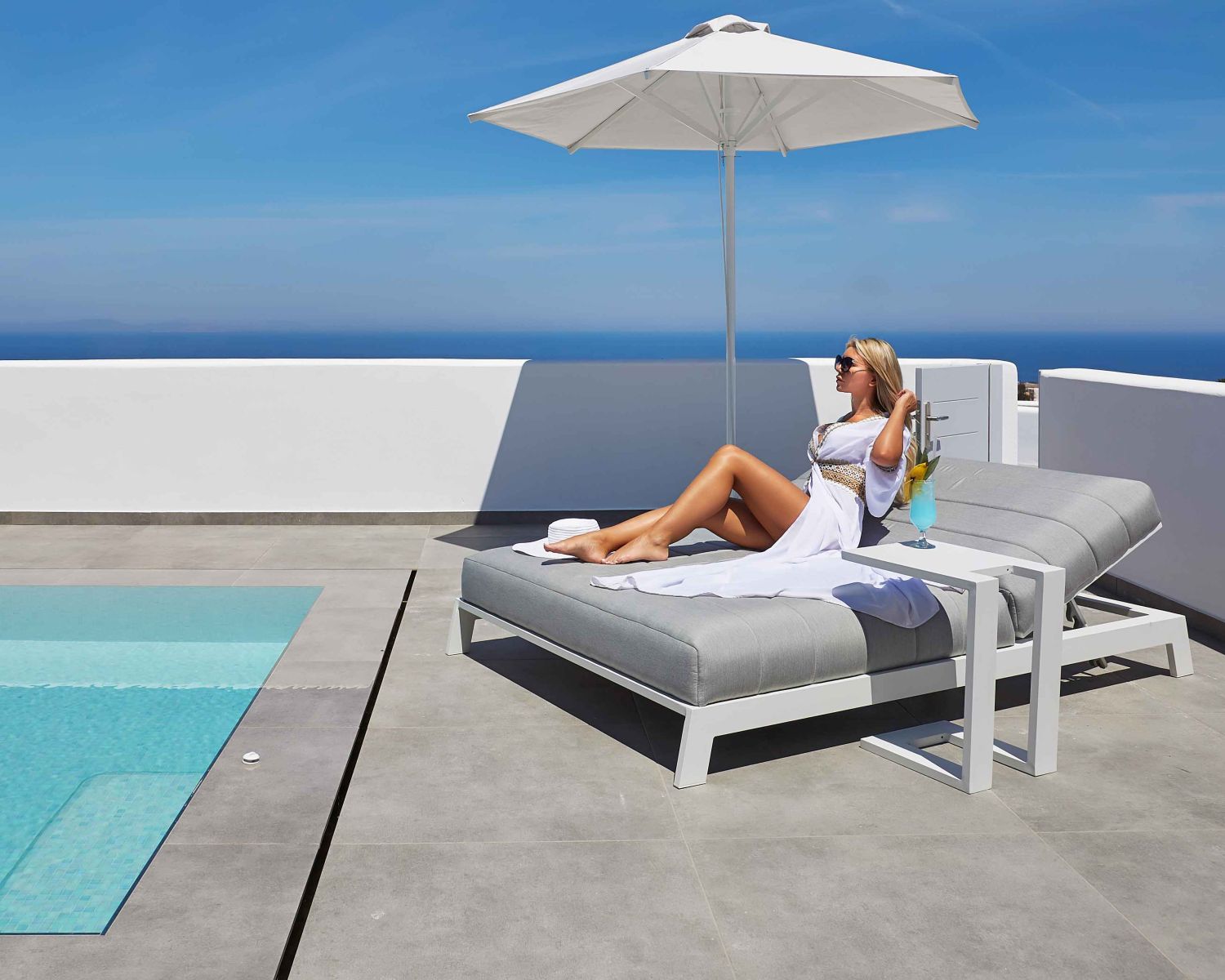 Lettino doppio grigio e nero con tessuto Sunbrella "Terrasse"