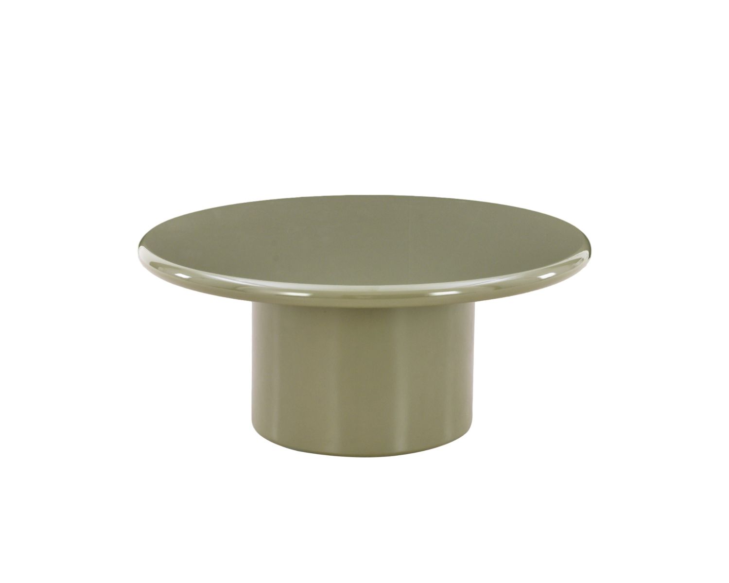 Tavolino rotondo da 80 cm dal design minimalista, laccato verde salvia, modello "Nalya" con base centrale