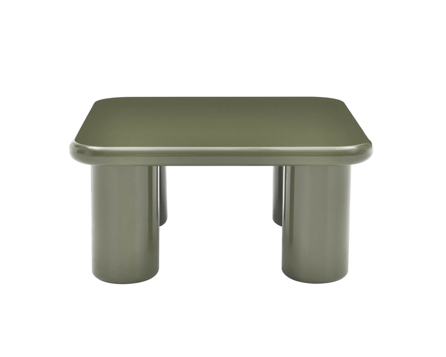 Tavolino quadrato da 70 cm in stile minimalista, color verde salvia, modello "Nalya", con base scultorea