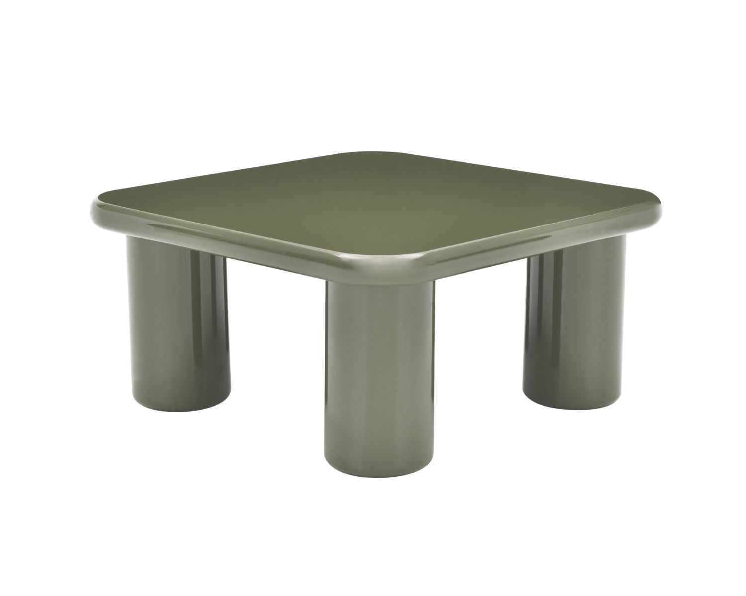 Tavolino quadrato da 70 cm in stile minimalista, color verde salvia, modello "Nalya", con base scultorea