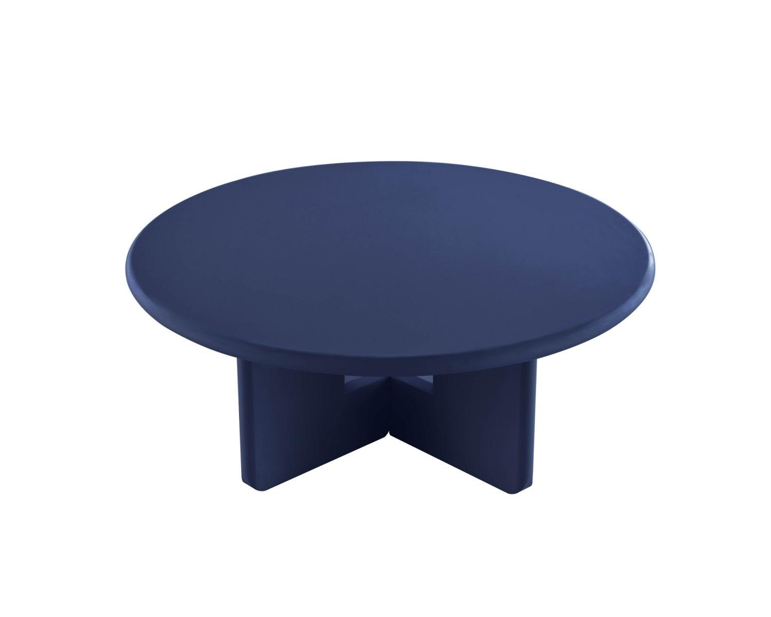 Tavolino rotondo da 80 cm dal design minimalista, blu inchiostro, modello "Nalya", con base scultorea
