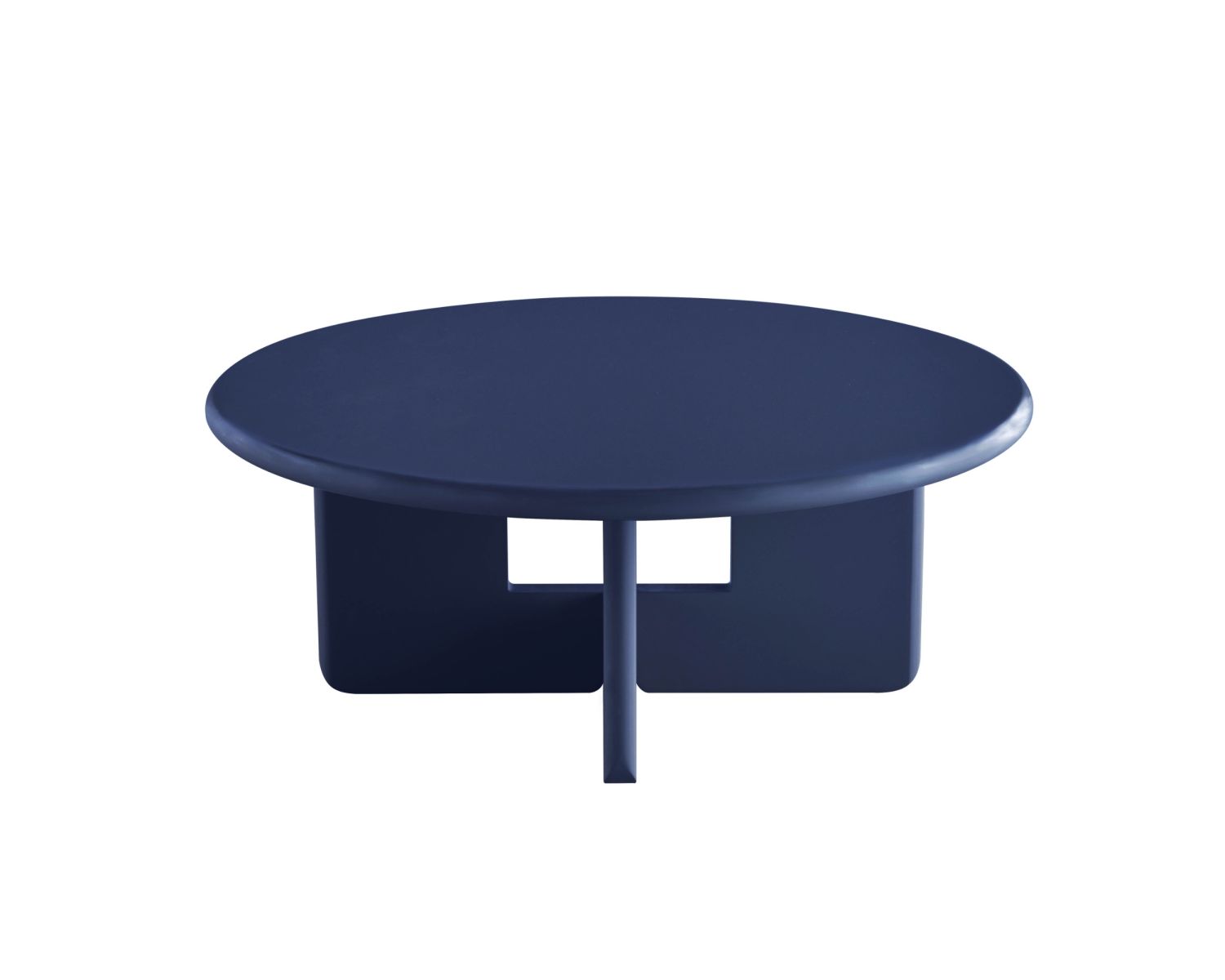 Tavolino rotondo da 80 cm dal design minimalista, blu inchiostro, modello "Nalya", con base scultorea