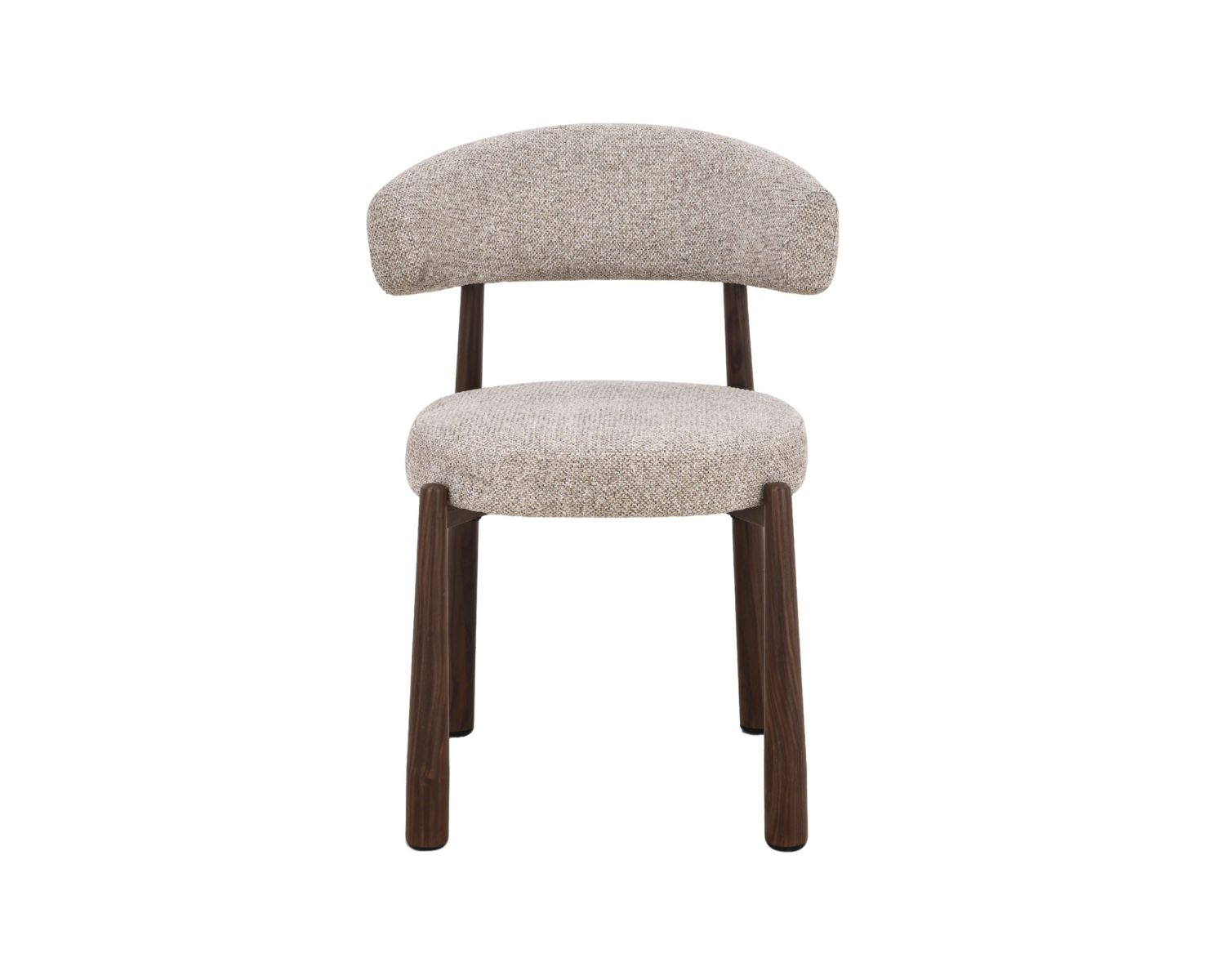 Set di 2 sedie avvolgenti in stile retrò-contemporaneo “Arlo” in tessuto a trama beige e marrone, con gambe effetto noce