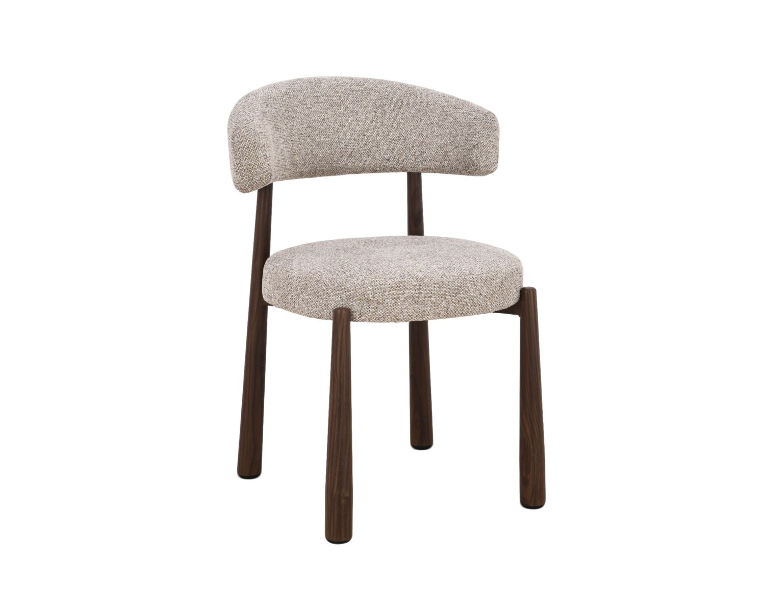 Set di 2 sedie avvolgenti in stile retrò-contemporaneo “Arlo” in tessuto a trama beige e marrone, con gambe effetto noce