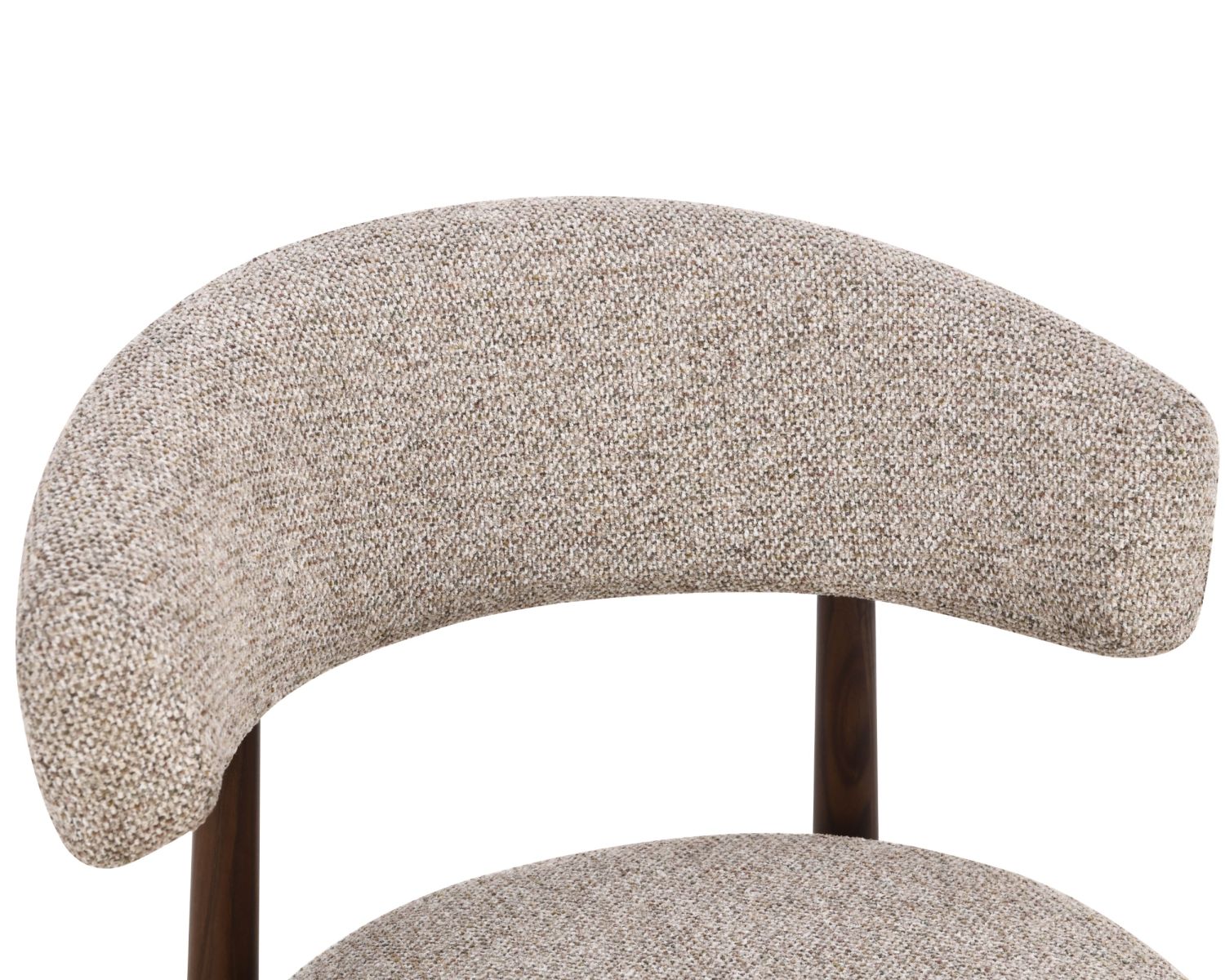 Set di 2 sedie avvolgenti in stile retrò-contemporaneo “Arlo” in tessuto a trama beige e marrone, con gambe effetto noce