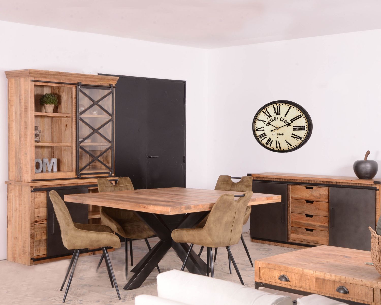 Piccolo mobile per porcellane "Caractère" in metallo e legno massiccio di mango