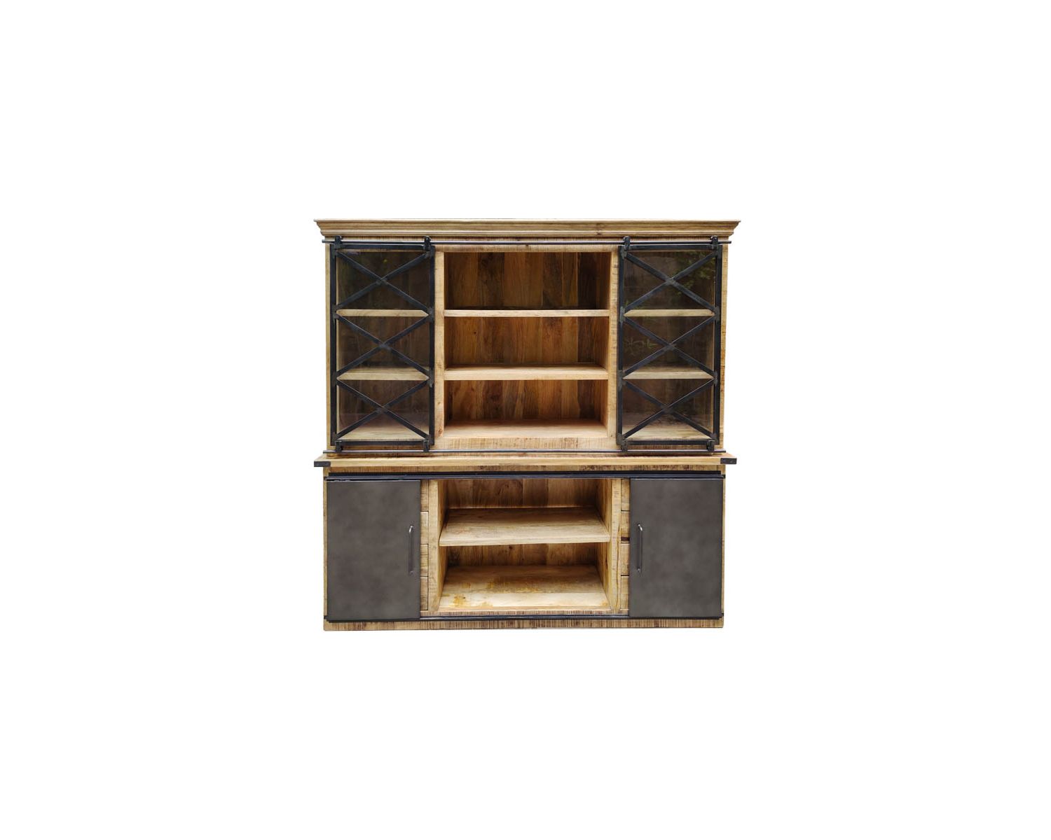 Armadio industriale per porcellane in metallo e legno "Caractère" con ante scorrevoli da 2 m