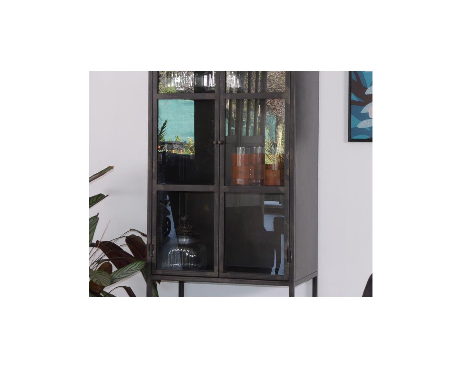 Vetrina a 2 ante in metallo nero e vetro "Black Cook" in stile industriale