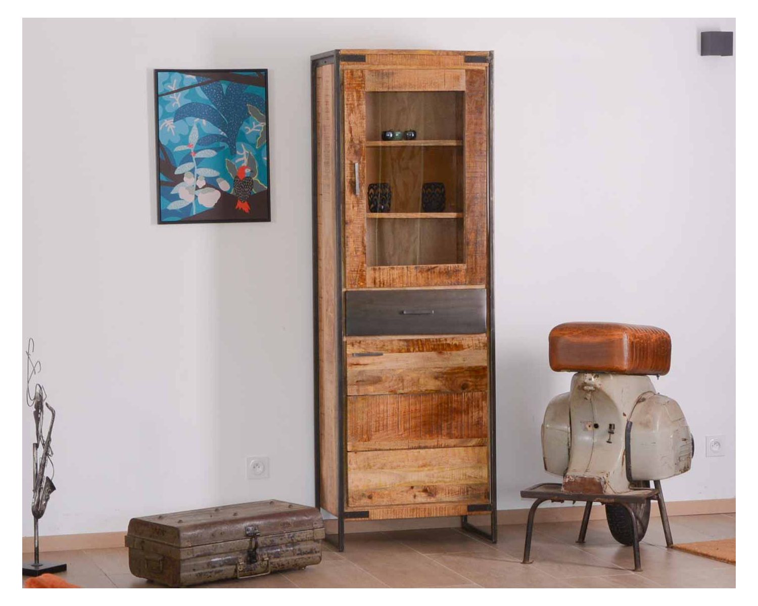 Colonna portaoggetti industriale "Shade" in legno e metallo grigio