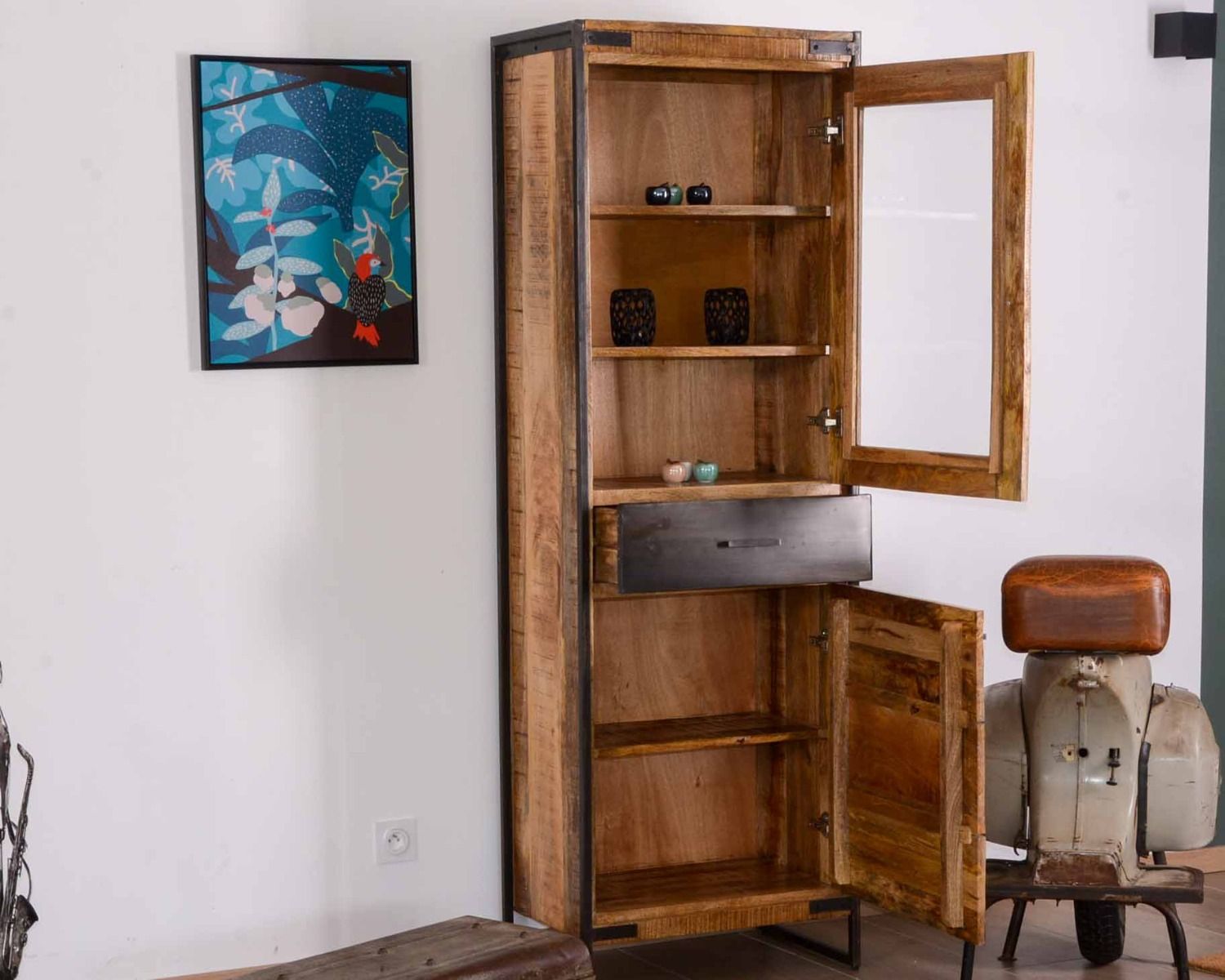 Colonna portaoggetti industriale "Shade" in legno e metallo grigio