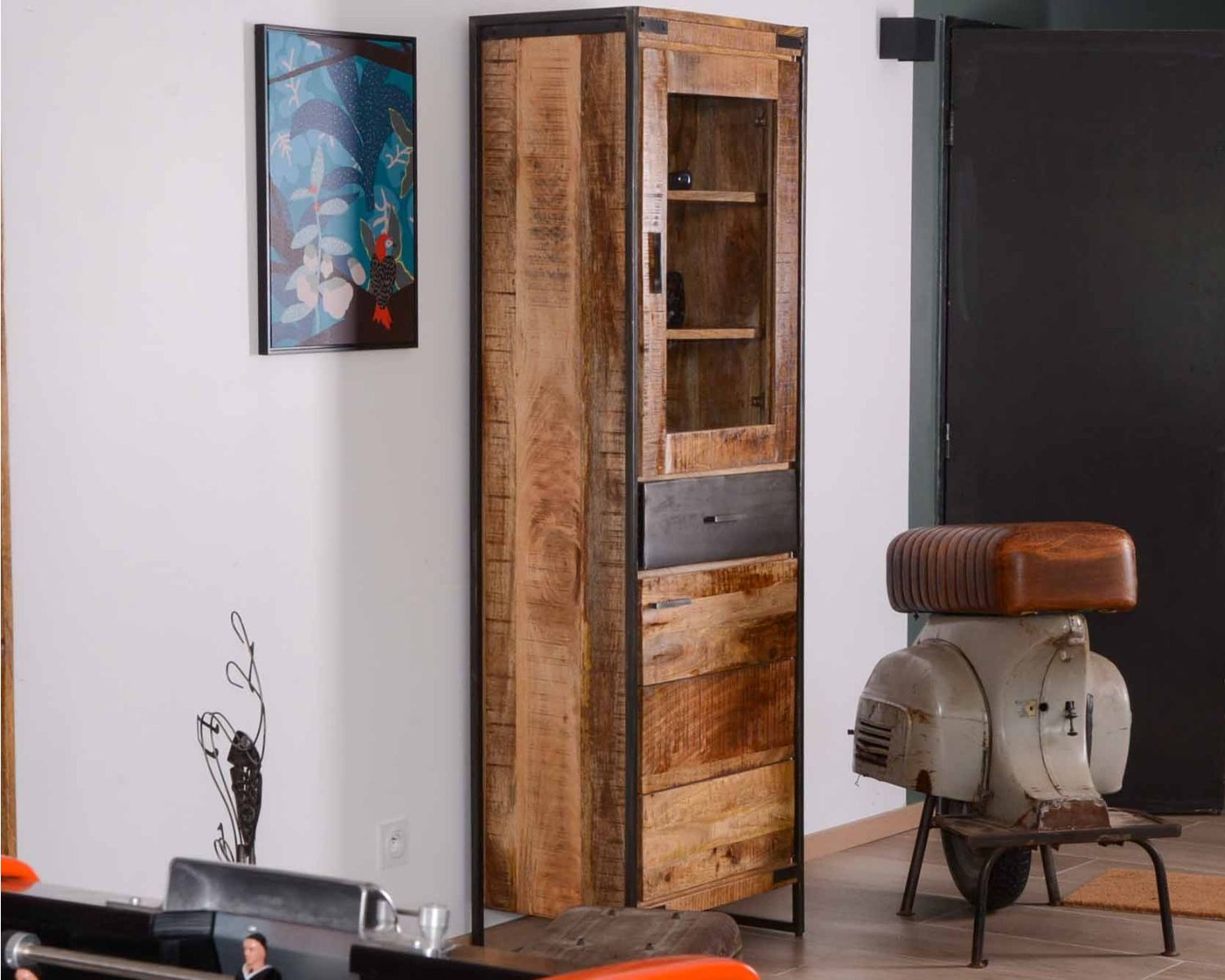 Colonna portaoggetti industriale "Shade" in legno e metallo grigio