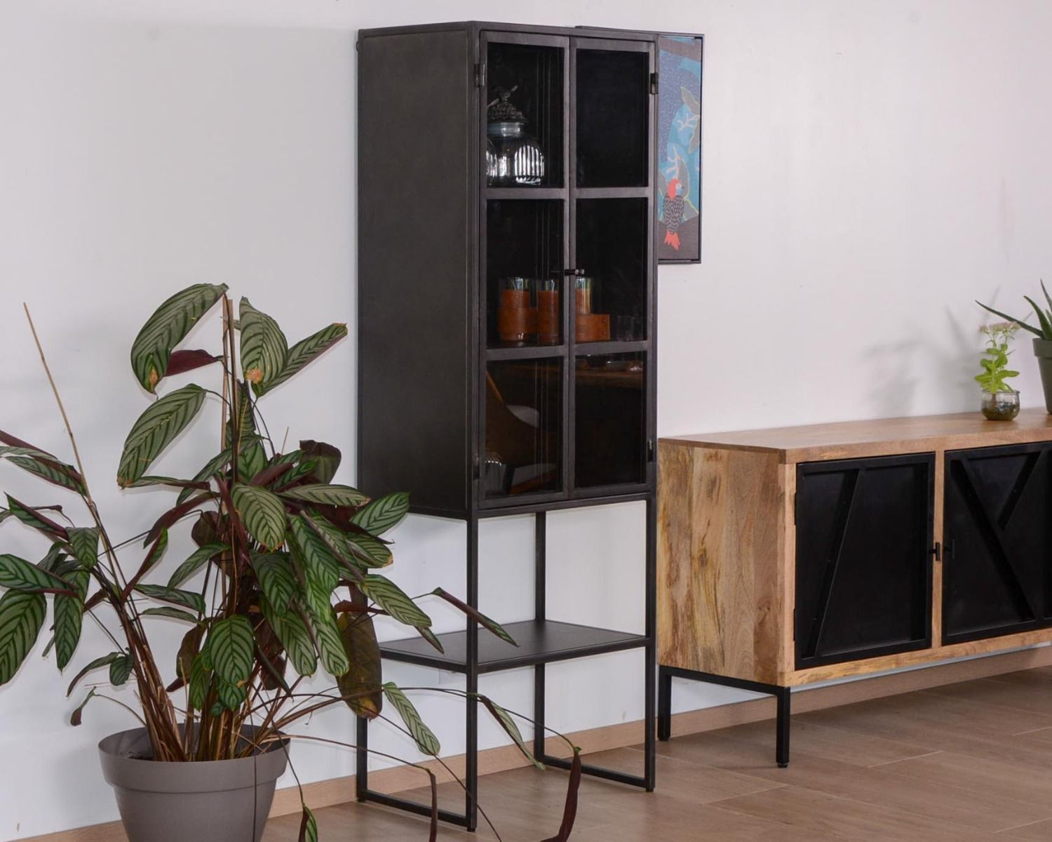 Vetrina a 2 ante in metallo nero e vetro "Black Cook" in stile industriale