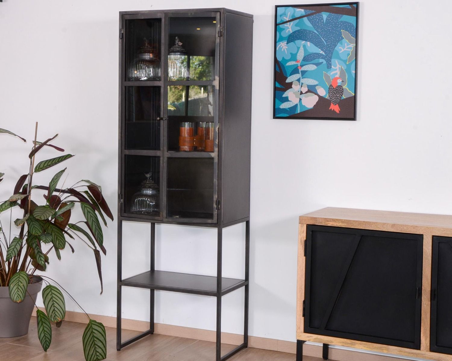 Vetrina a 2 ante in metallo nero e vetro "Black Cook" in stile industriale