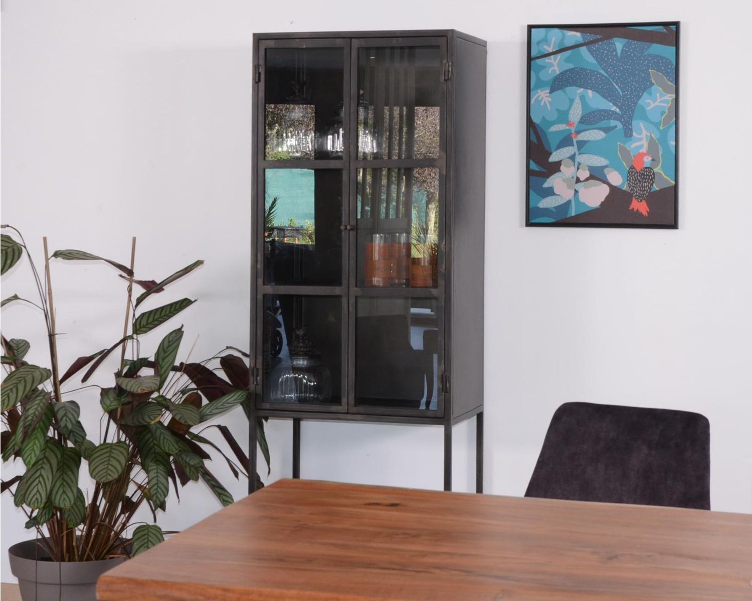 Vetrina a 2 ante in metallo nero e vetro "Black Cook" in stile industriale