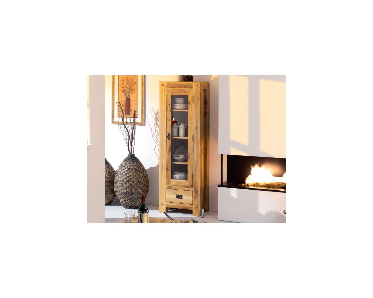 Vetrina in rovere massiccio oliato 1 anta 1 cassetto "Lodge Casita" 180 cm