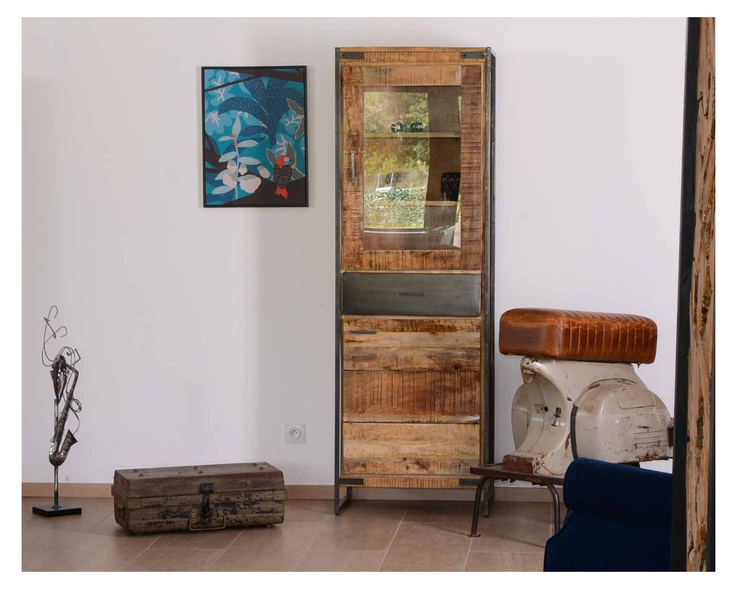 Colonna portaoggetti industriale "Shade" in legno e metallo grigio