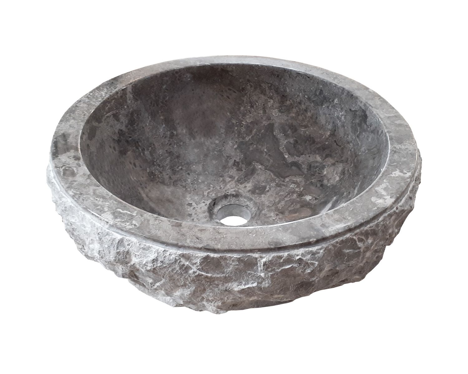 Bacino rotondo "Stone" in marmo grigio esterno grezzo e strutturato, diametro 40 cm
