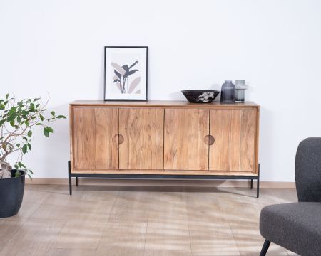 Credenza a 4 ante "Novelli" in acacia e metallo, 160 cm, dal gusto raffinato e zen