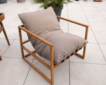 Poltrona da giardino reclinabile in teak e tessuto Sunbrella Taupe "Maluku Island"