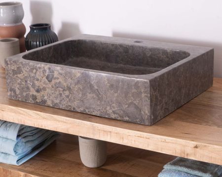 Lavandino rettangolare di design in marmo grigio lucido "Stone"