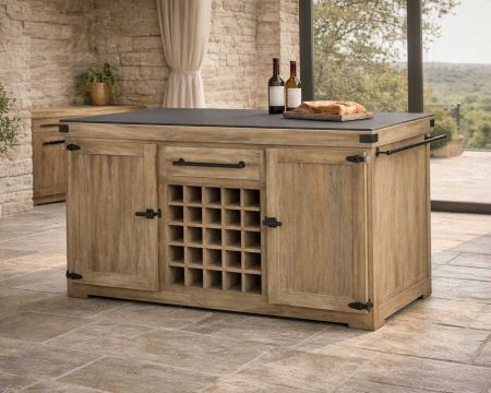 Blocco cucina grande in legno massiccio "Grand Chef" con piano in pietra 165 cm