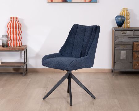 Set di 2 sedie da pranzo "Webber" in tessuto blu notte con seduta di design e base girevole a 4 razze in metallo