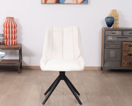 Set di 2 sedie da pranzo "Webber" in tessuto bianco con base girevole in metallo