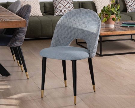 Set di 2 sedie "Vermont" in tessuto azzurro con gambe in metallo laccato nero
