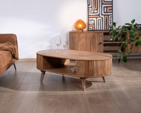 Tavolino rotondo "Boomer" in acacia vintage design