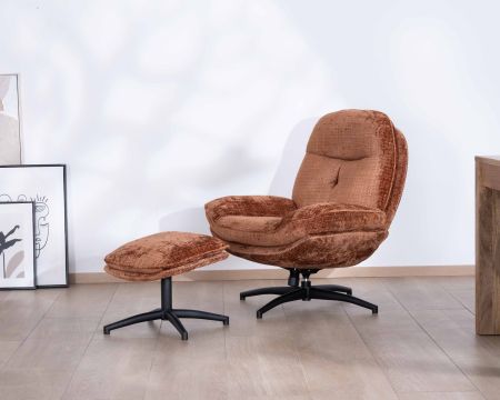 Poltrona reclinabile a 360° "Branson" con poggiapiedi in morbido tessuto terracotta