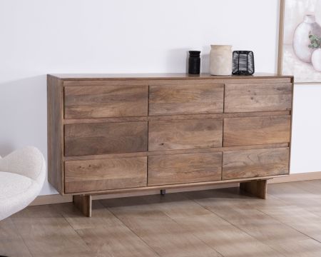 Cassettiera a 9 cassetti in legno massiccio di mango in stile "Geta" Japandi