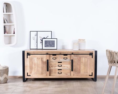Credenza per sala da pranzo industriale in metallo e legno "Montreal" 190 cm
