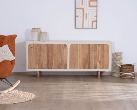Grande credenza bassa "Miona" a 4 ante in stile organico e contemporaneo