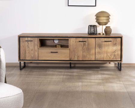 Porta TV industriale "Baltik" in legno di acacia, 180 cm