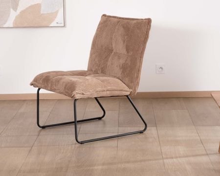 Set di 2 poltrone "Calvin" in velluto a coste color cammello senza braccioli