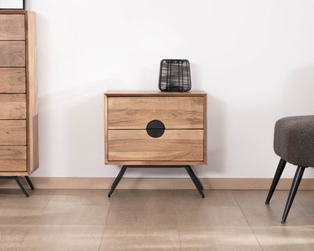 Comodino a 2 cassetti in acacia naturale "Spot
