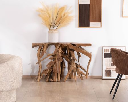 Consolle "Kanoa" in radice di teak naturale
