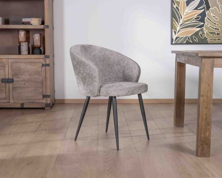 Set di 2 sedie da pranzo di design "Kandy" in tessuto grigio chiaro e gambe in metallo nero