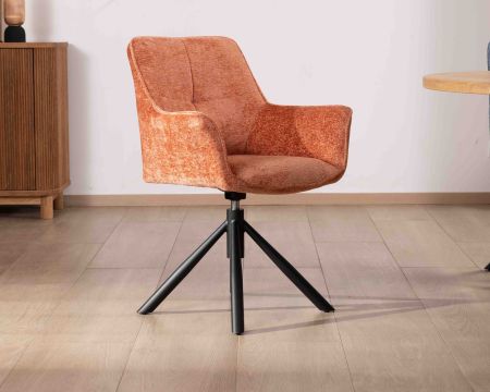 Set di 2 sedie "Ewing" in tessuto terracotta con braccioli su base girevole in metallo
