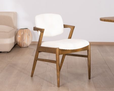 Sedia da pranzo design "Isadora" in frassino scuro e tessuto bouclette