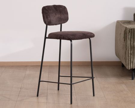 Set di 4 sedute da bar retrò "Kulmino" in velluto color cioccolato e gambe in metallo nero