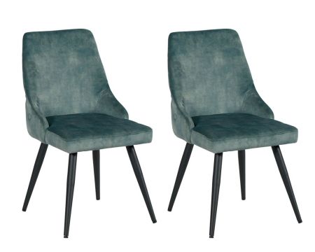Set di 2 sedie "Casta" in stile vintage in metallo nero e tessuto blu petrolio