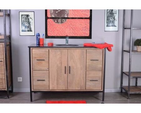 Mobile da bagno in metallo "Loft" con piano in granito nero