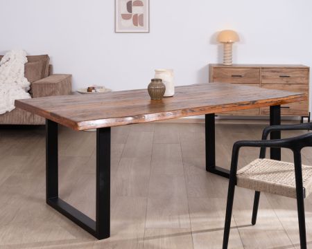 Tavolo da pranzo a U "Alésia" da 200 cm in legno riciclato e gambe in metallo nero